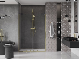 Mexen Velar L Duo drzwi prysznicowe rozsuwane 160 cm, transparent, złote - 871-160-003-02-50