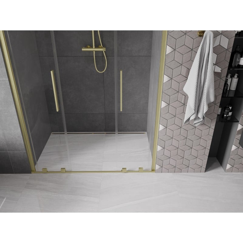 Mexen Velar L Duo 140 cm Sliding Shower Door, Transparent, Brushed Gold - 871-140-003-02-55