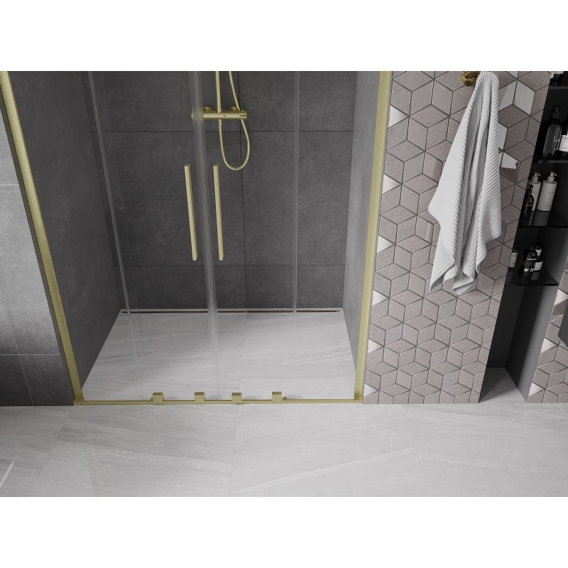 Mexen Velar L Duo drzwi prysznicowe rozsuwane 140 cm, transparent, złote szczotkowane - 871-140-003-02-55