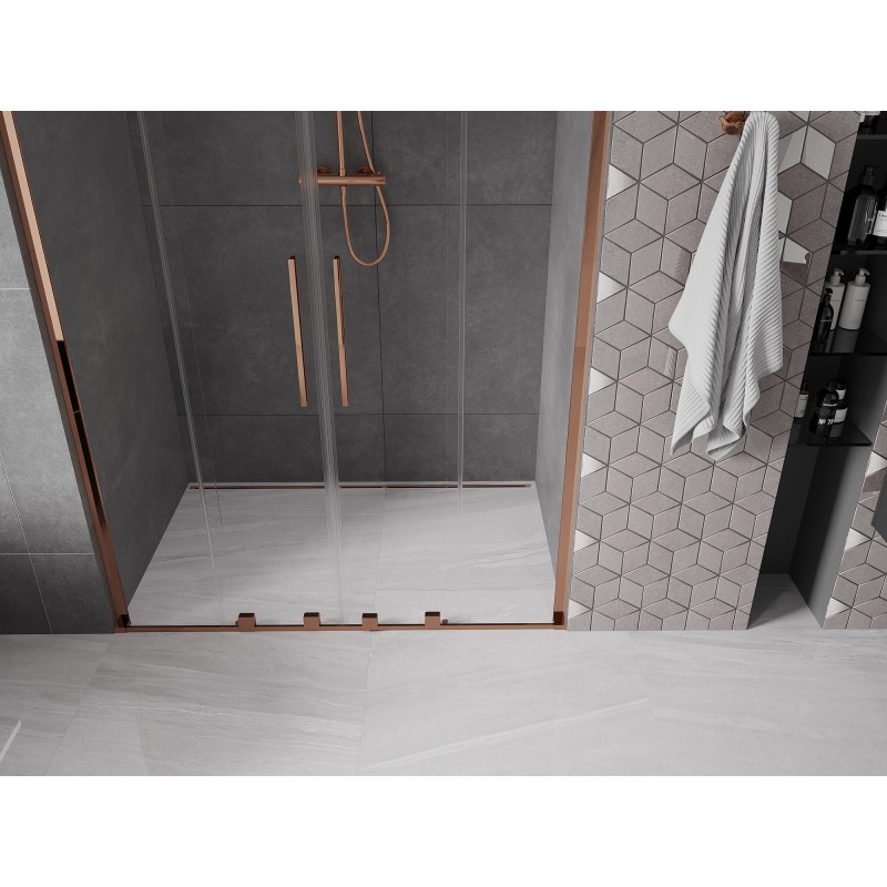 Mexen Velar L Duo drzwi prysznicowe rozsuwane 140 cm, transparent, różowe złoto - 871-140-003-02-60