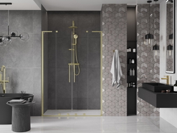Mexen Velar L Duo klizna vrata za tuš 160 cm, transparentna, zlatna brušena - 871-160-003-02-55