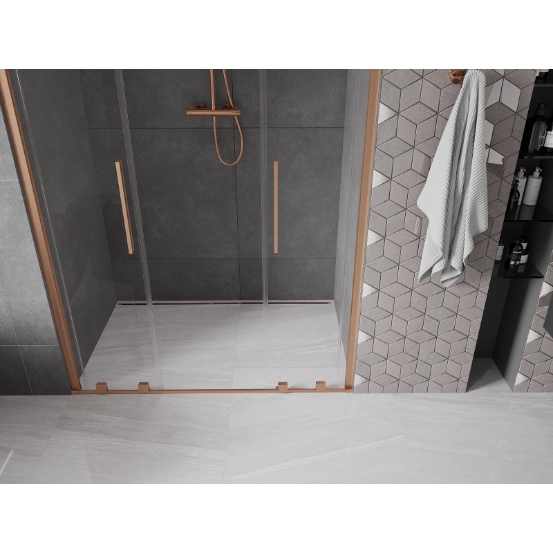 Mexen Velar L Duo drzwi prysznicowe rozsuwane 160 cm, transparent, miedź szczotkowana - 871-160-003-02-65