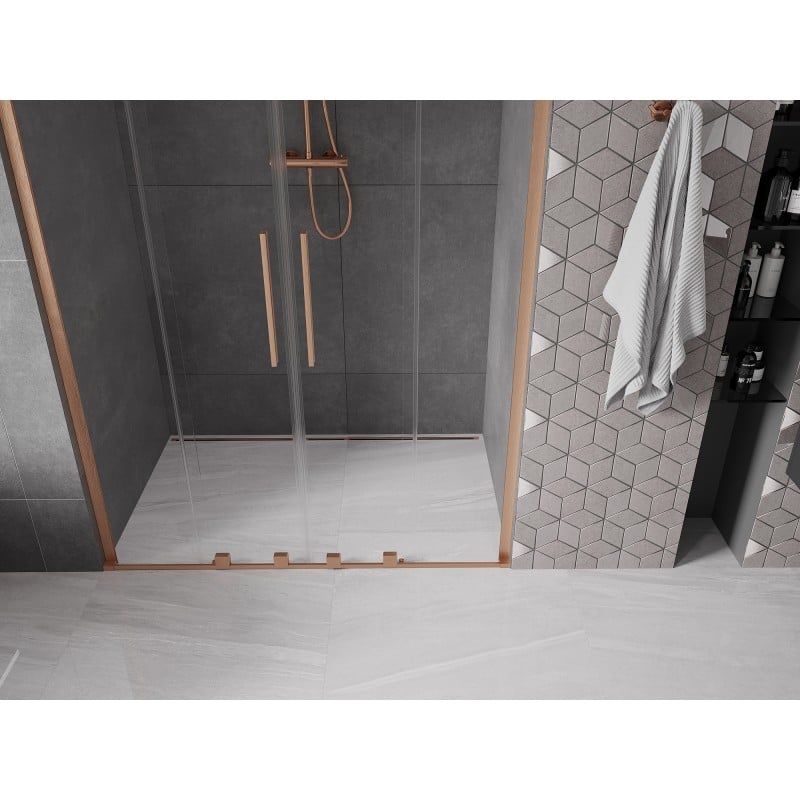 Mexen Velar L Duo drzwi prysznicowe rozsuwane 150 cm, transparent, miedź szczotkowana - 871-150-003-02-65