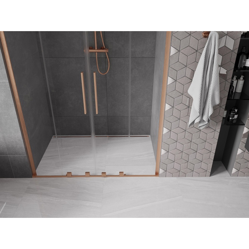 Mexen Velar L Duo klizna vrata za tuš 160 cm, transparentna, brušena bakar - 871-160-003-02-65