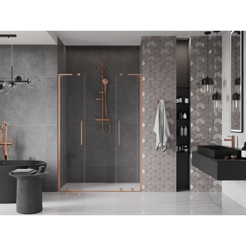 Mexen Velar L Duo drzwi prysznicowe rozsuwane 140 cm, transparent, miedź szczotkowana - 871-140-003-02-65