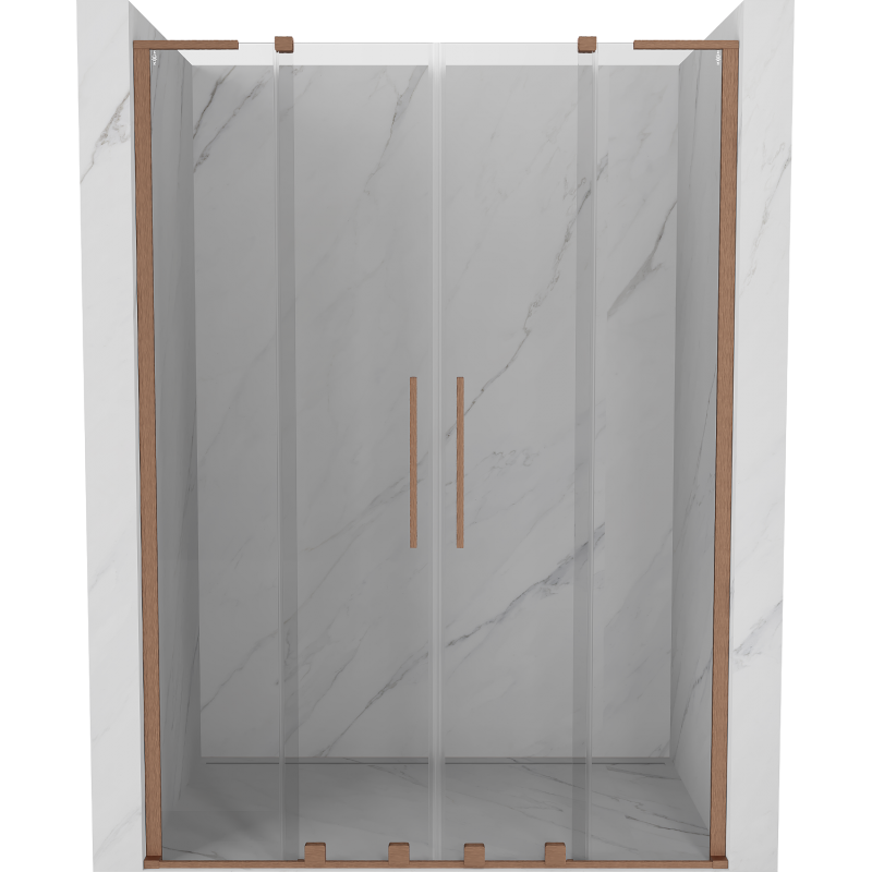 Mexen Velar L Duo 160 cm Sliding Shower Door, Transparent, Brushed Copper - 871-160-003-02-65