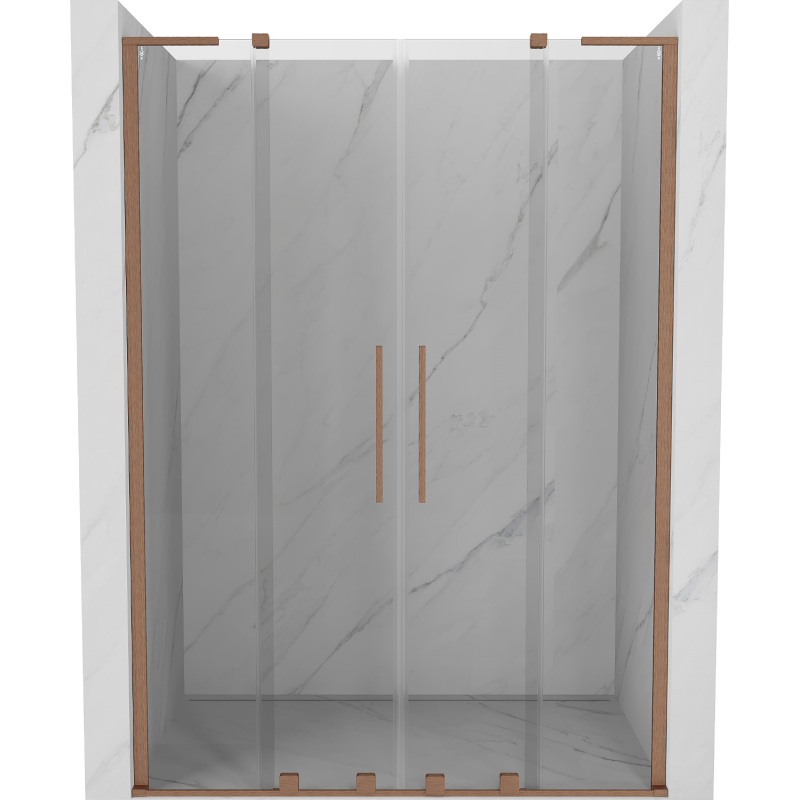 Mexen Velar L Duo schuifdouchedeur 150 cm, transparant, geborsteld koper - 871-150-003-02-65