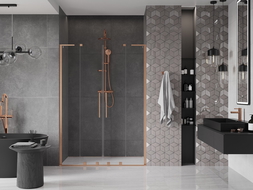 Mexen Velar L Duo drzwi prysznicowe rozsuwane 160 cm, transparent, miedź szczotkowana - 871-160-003-02-65