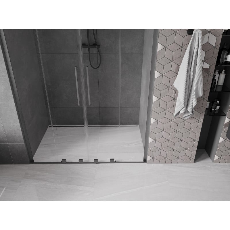 Mexen Velar L Duo drzwi prysznicowe rozsuwane 140 cm, transparent, gun gray szczotkowany - 871-140-003-02-66