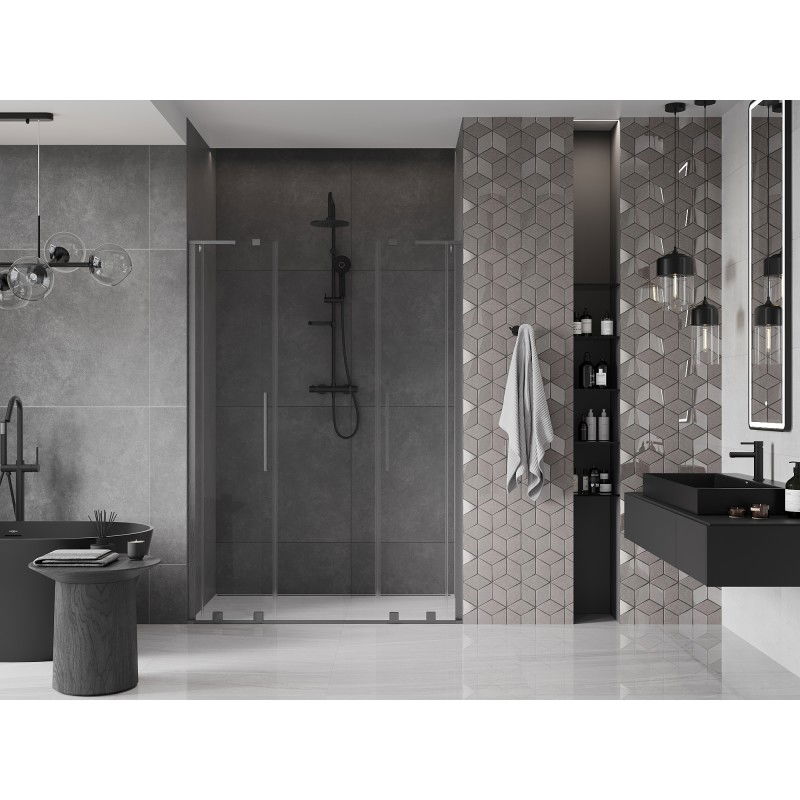 Mexen Velar L Duo Sliding Shower Door 150 cm, Transparent, Brushed Gun Gray - 871-150-003-02-66