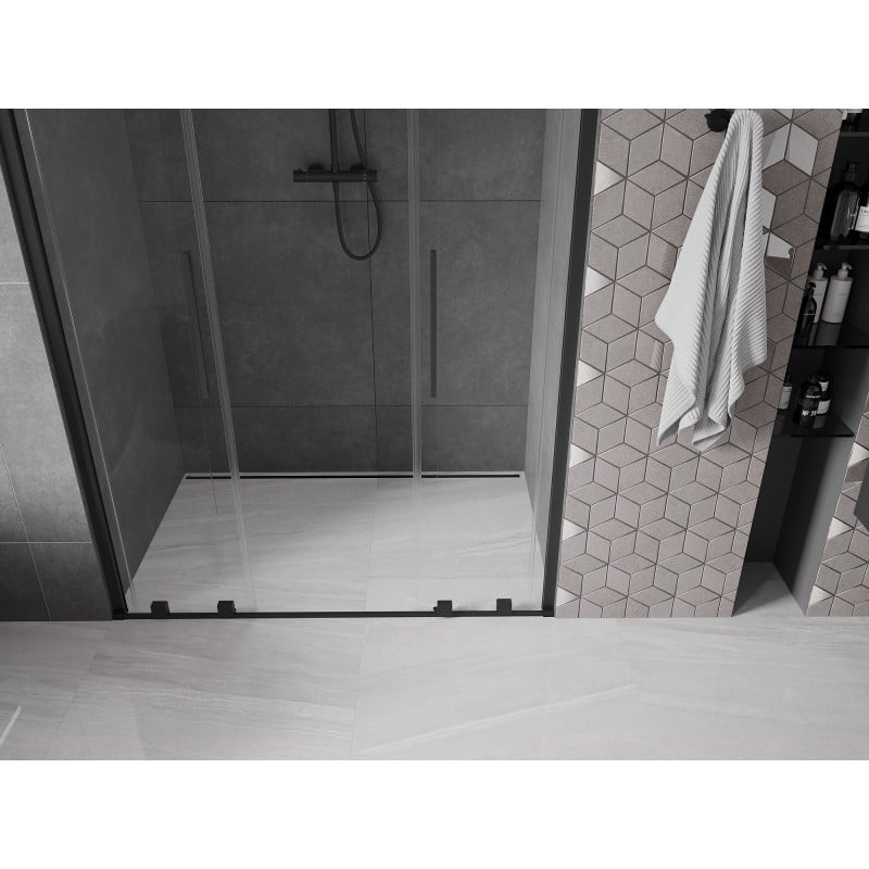 Mexen Velar L Duo drzwi prysznicowe rozsuwane 140 cm, transparent, czarne - 871-140-003-02-70