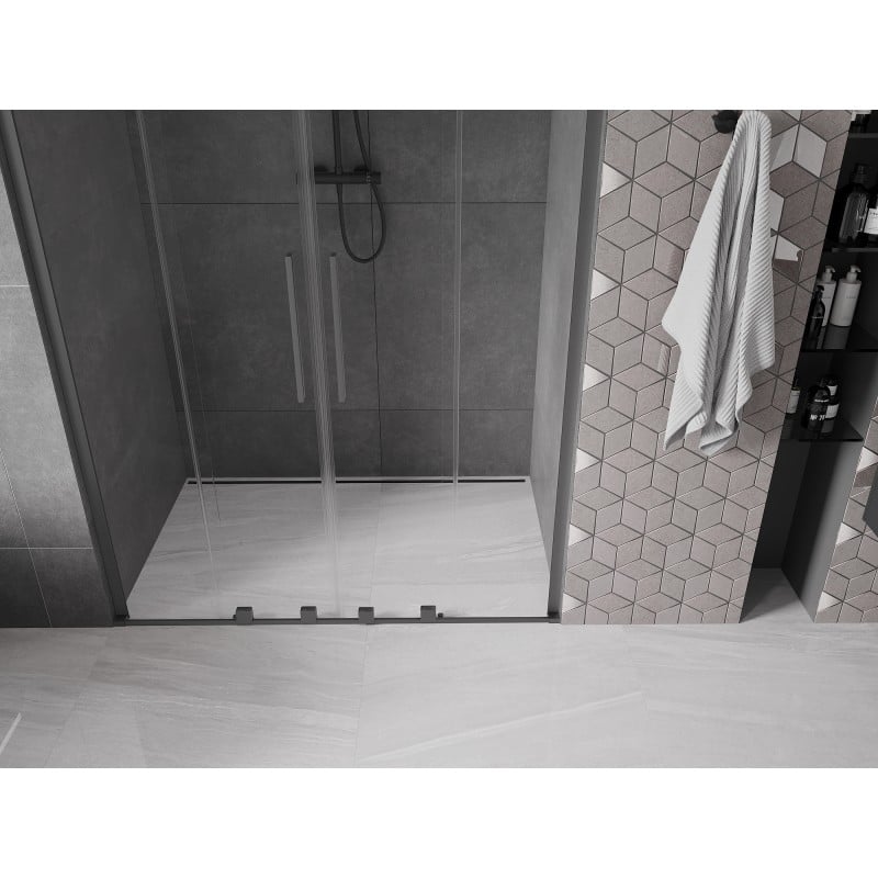 Mexen Velar L Duo drzwi prysznicowe rozsuwane 160 cm, transparent, gun metal - 871-160-003-02-95
