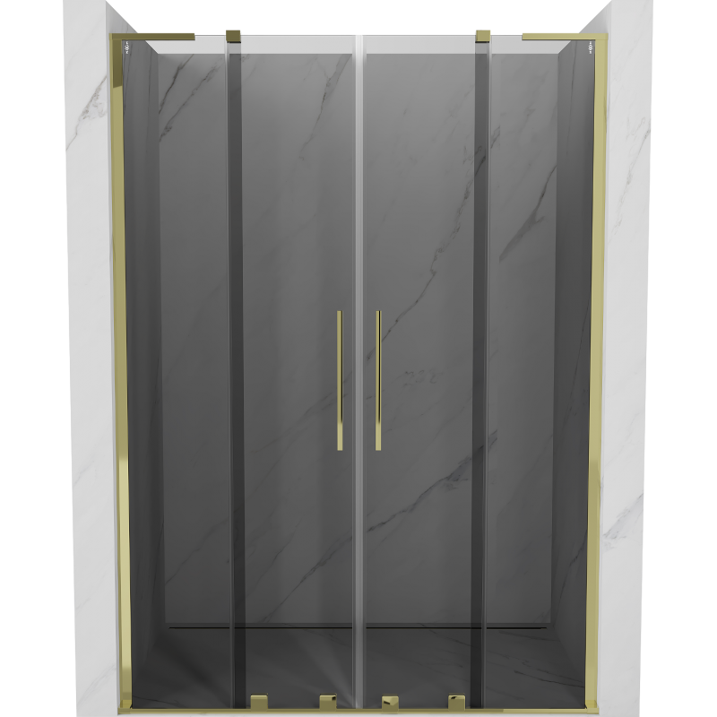 Mexen Velar L Duo skjutbara duschdörrar 140 cm, grafit, guld - 871-140-003-42-50