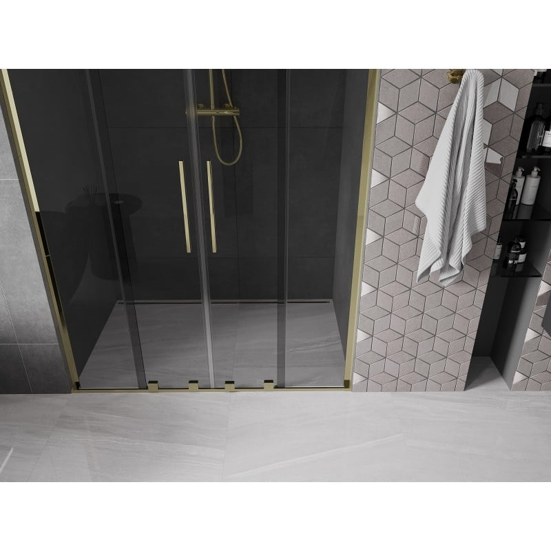 Mexen Velar L Duo Sliding Shower Doors 140 cm, Graphite, Gold - 871-140-003-42-50