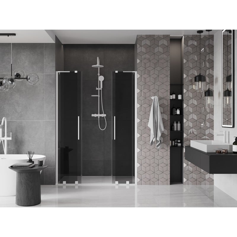 Mexen Velar L Duo drzwi prysznicowe rozsuwane 160 cm, grafit, białe - 871-160-003-42-20