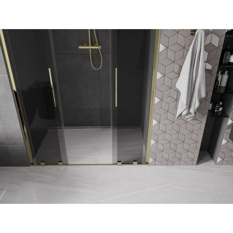 Mexen Velar L Duo drzwi prysznicowe rozsuwane 150 cm, grafit, złote - 871-150-003-42-50