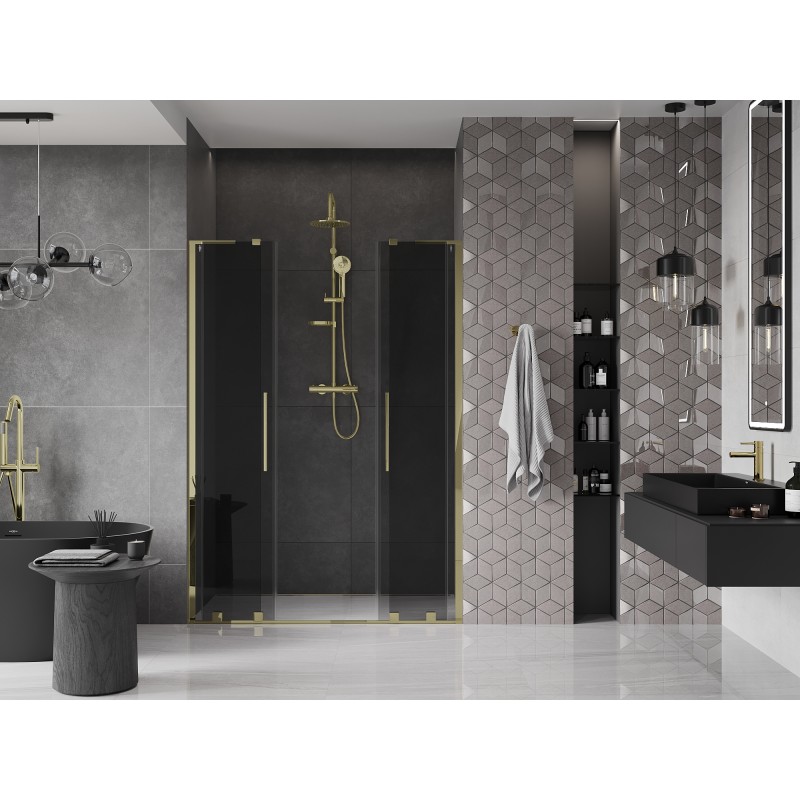 Mexen Velar L Duo drzwi prysznicowe rozsuwane 160 cm, grafit, złote - 871-160-003-42-50
