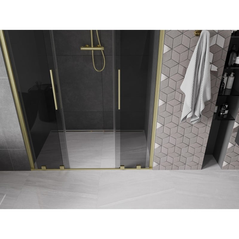 Mexen Velar L Duo portes de douche coulissantes 140 cm, graphite, or brossé - 871-140-003-42-55