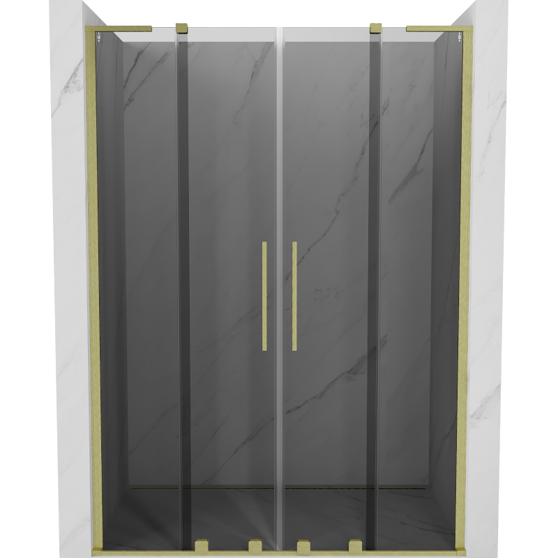 Mexen Velar L Duo 150 cm Sliding Shower Doors, Graphite, Brushed Gold - 871-150-003-42-55