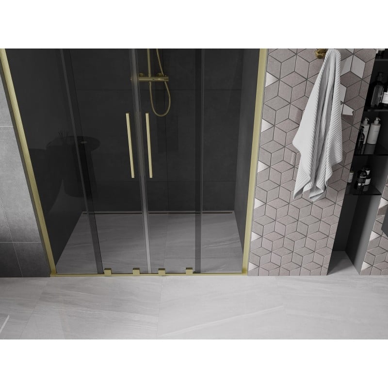 Mexen Velar L Duo drzwi prysznicowe rozsuwane 160 cm, grafit, złote szczotkowane - 871-160-003-42-55