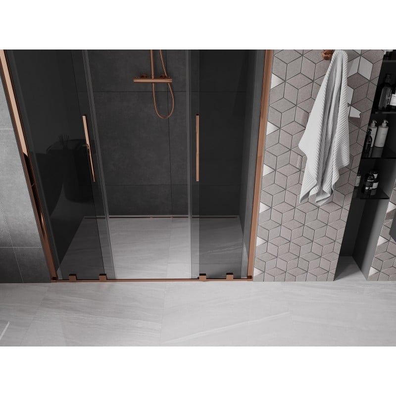 Mexen Velar L Duo drzwi prysznicowe rozsuwane 160 cm, grafit, różowe złoto - 871-160-003-42-60