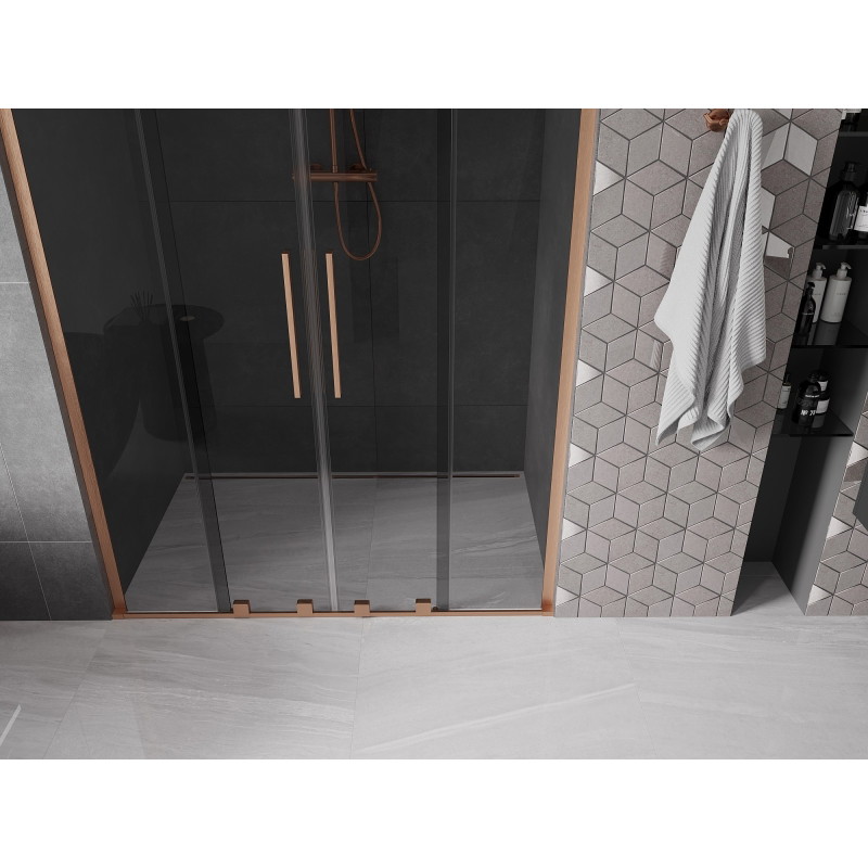 Mexen Velar L Duo 140 cm Sliding Shower Door, Graphite, Brushed Copper - 871-140-003-42-65
