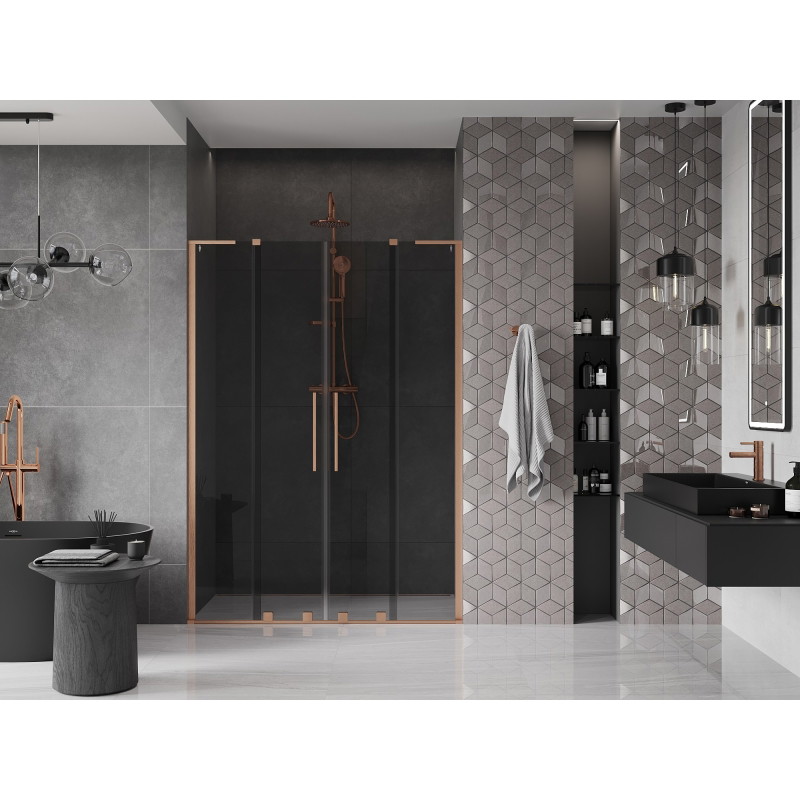 Mexen Velar L Duo 140 cm Sliding Shower Door, Graphite, Brushed Copper - 871-140-003-42-65