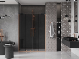 Mexen Velar L Duo schuifdouchedeur 140 cm, grafiet, geborsteld koper - 871-140-003-42-65
