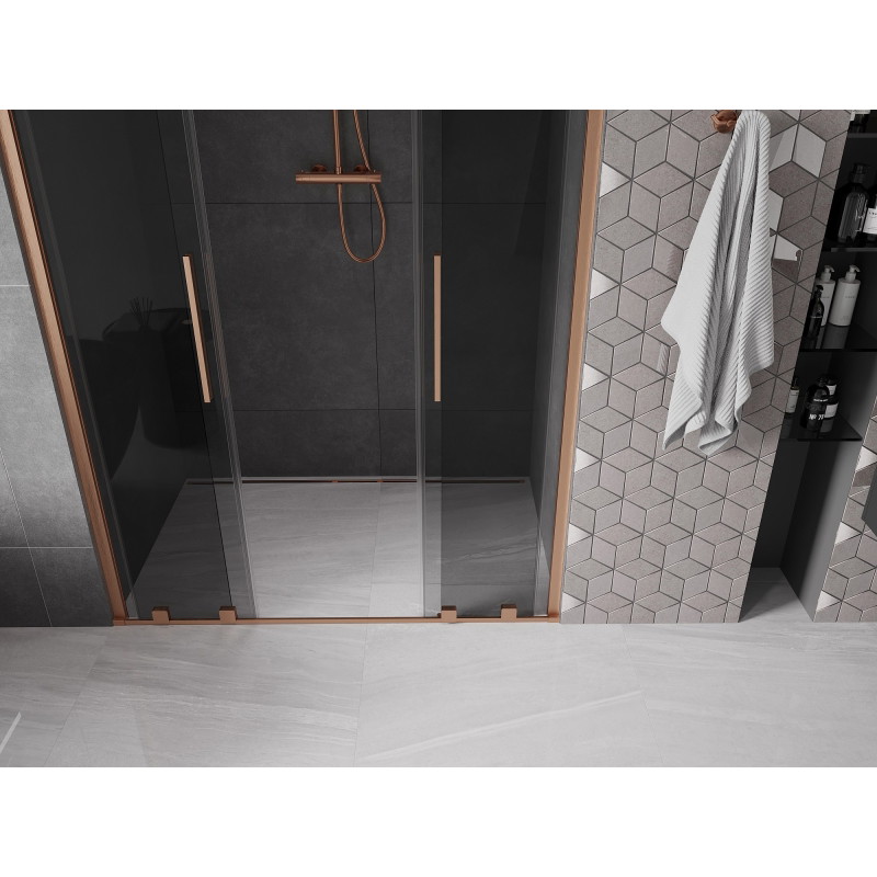 Mexen Velar L Duo 140 cm Sliding Shower Door, Graphite, Brushed Copper - 871-140-003-42-65