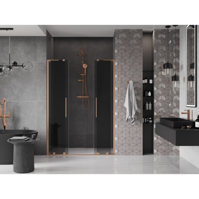 Mexen Velar L Duo 140 cm Sliding Shower Door, Graphite, Brushed Copper - 871-140-003-42-65