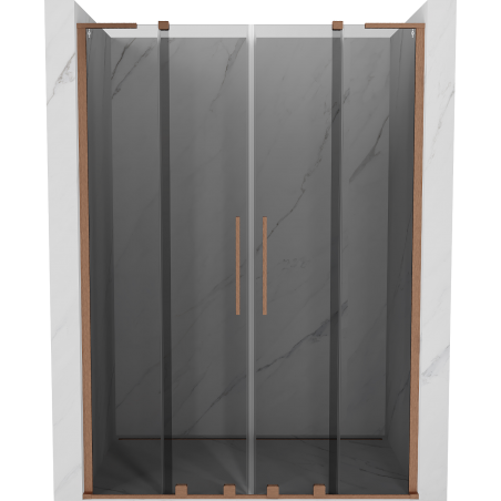 Mexen Velar L Duo Schiebetüren für Dusche 160 cm, Graphit, gebürstetes Kupfer - 871-160-003-42-65