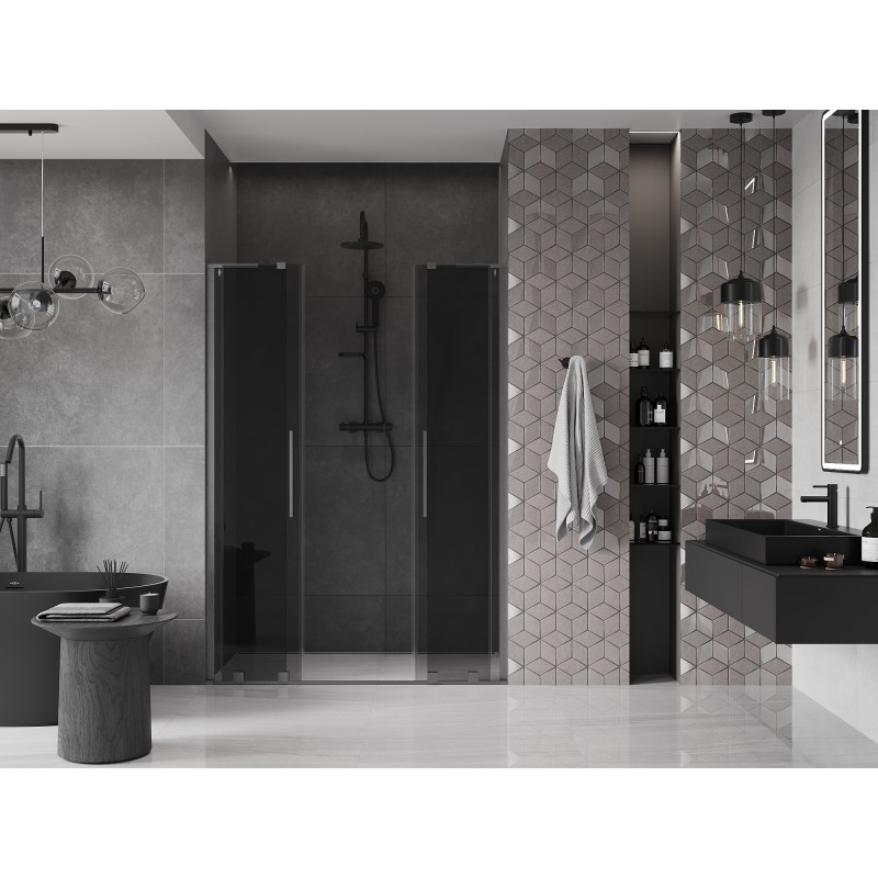 Mexen Velar L Duo drzwi prysznicowe rozsuwane 140 cm, grafit, gun gray szczotkowany - 871-140-003-42-66