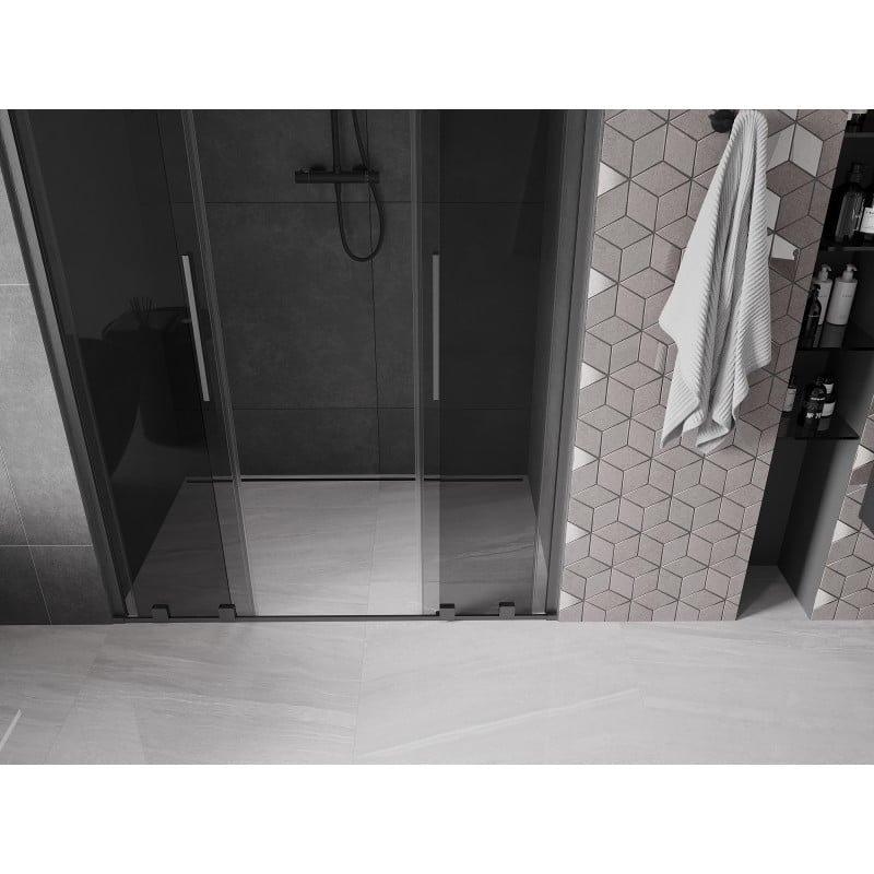 Mexen Velar L Duo sliding shower doors 160 cm, graphite, brushed gun gray - 871-160-003-42-66