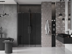 Mexen Velar L Duo sliding shower doors 160 cm, graphite, brushed gun gray - 871-160-003-42-66