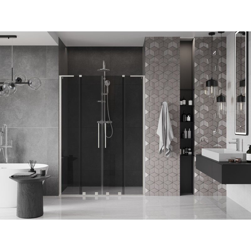 Mexen Velar L Duo drzwi prysznicowe rozsuwane 140 cm, grafit, nikiel szczotkowany - 871-140-003-42-97