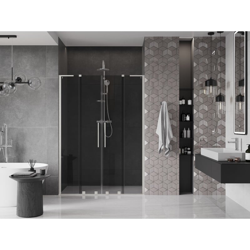 Mexen Velar L Duo sliding shower door 140 cm, graphite, brushed nickel - 871-140-003-42-97