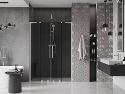 Mexen Velar L Duo douchedeur schuif 140 cm, grafiet, geborsteld nikkel - 871-140-003-42-97