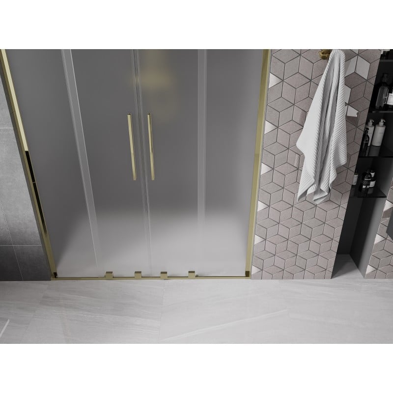Mexen Velar L Duo Sliding Shower Door 140 cm, Frosted, Gold - 871-140-003-32-50