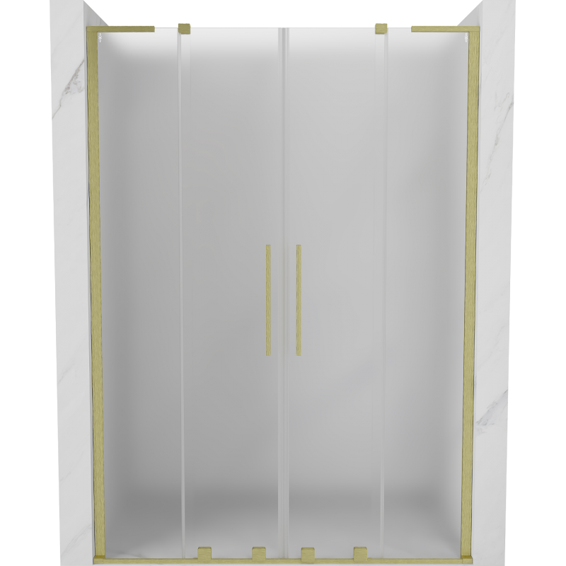 Mexen Velar L Duo Schiebeduschtüren 140 cm, Milchglas, Gold gebürstet - 871-140-003-32-55