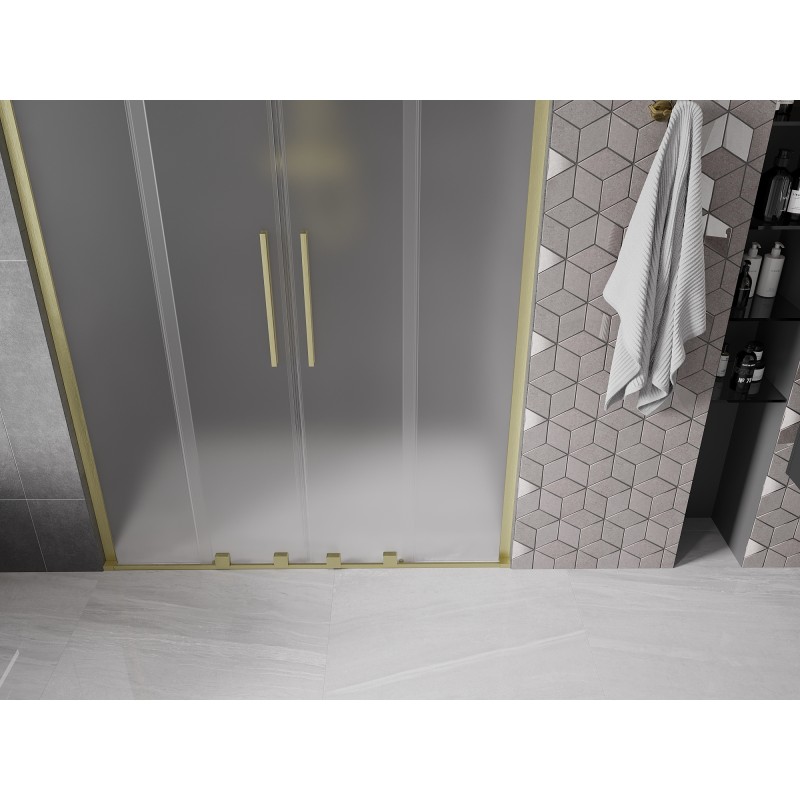 Mexen Velar L Duo drzwi prysznicowe rozsuwane 150 cm, szron, złote szczotkowane - 871-150-003-32-55