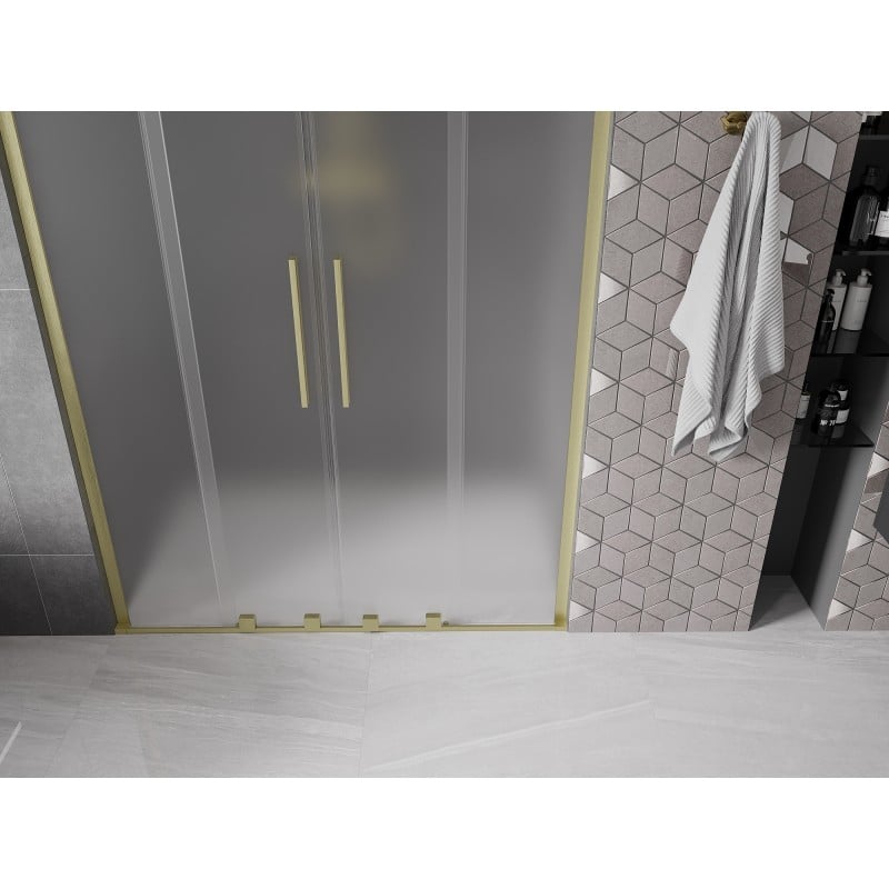 Mexen Velar L Duo sliding shower doors 160 cm, frosted, brushed gold - 871-160-003-32-55