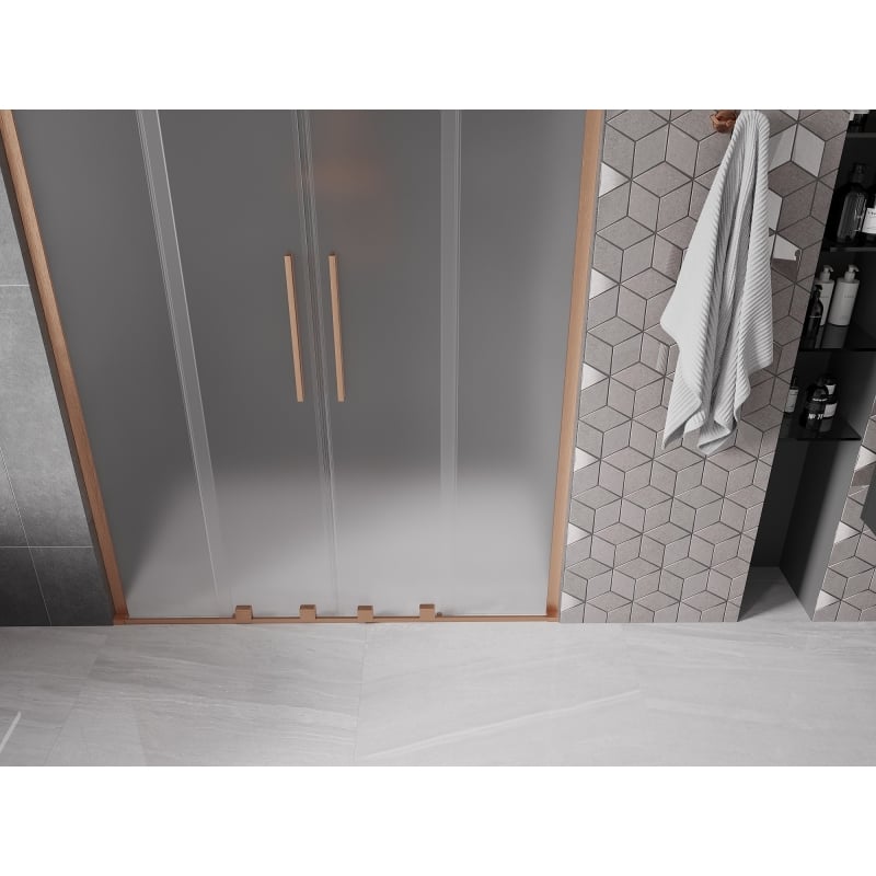Mexen Velar L Duo 160 cm Sliding Shower Door, Frosted, Brushed Copper - 871-160-003-32-65