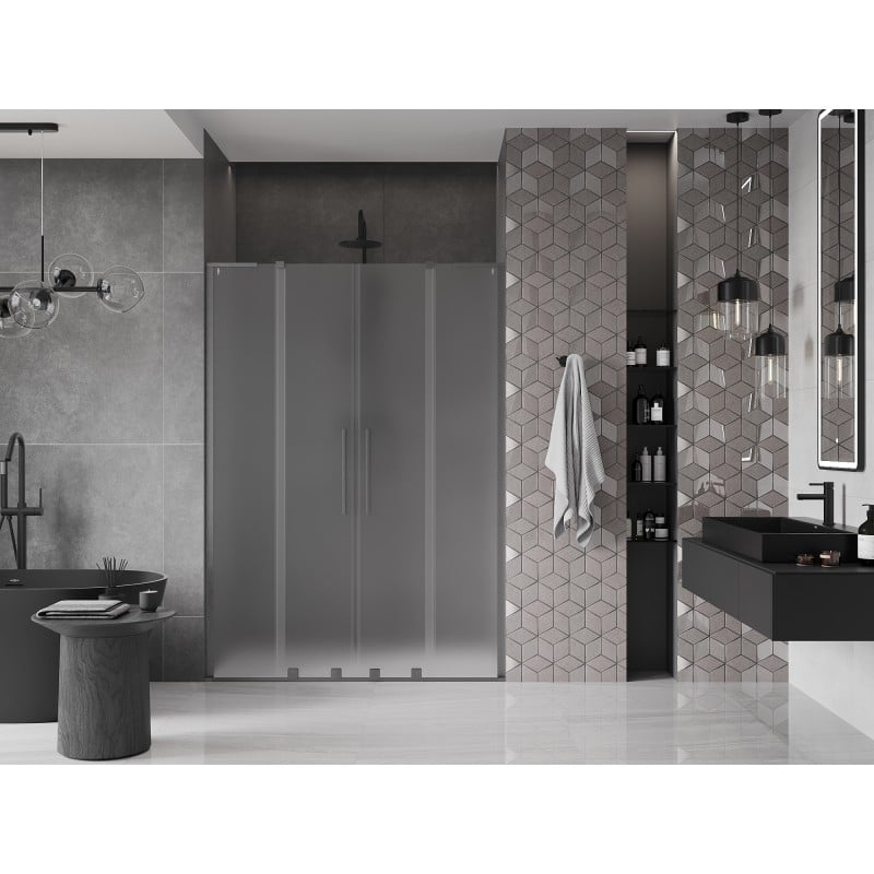 Mexen Velar L Duo drzwi prysznicowe rozsuwane 150 cm, szron, gun gray szczotkowany - 871-150-003-32-66