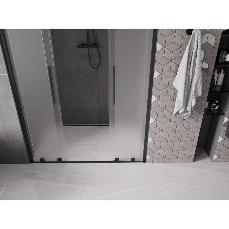 Mexen Velar L Duo drzwi prysznicowe rozsuwane 160 cm, szron, czarne - 871-160-003-32-70