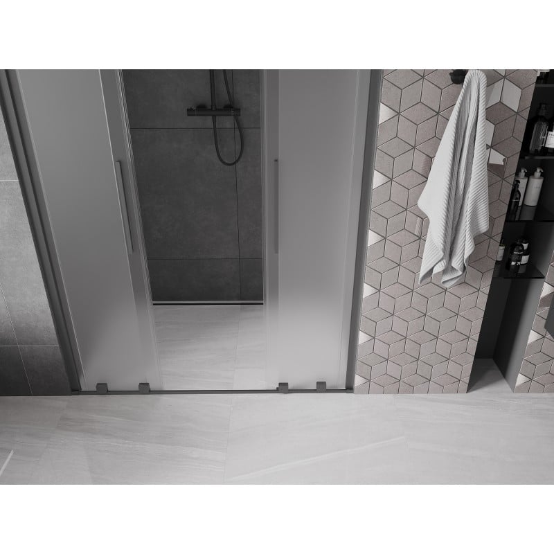 Mexen Velar L Duo drzwi prysznicowe rozsuwane 150 cm, szron, gun metal - 871-150-003-32-95