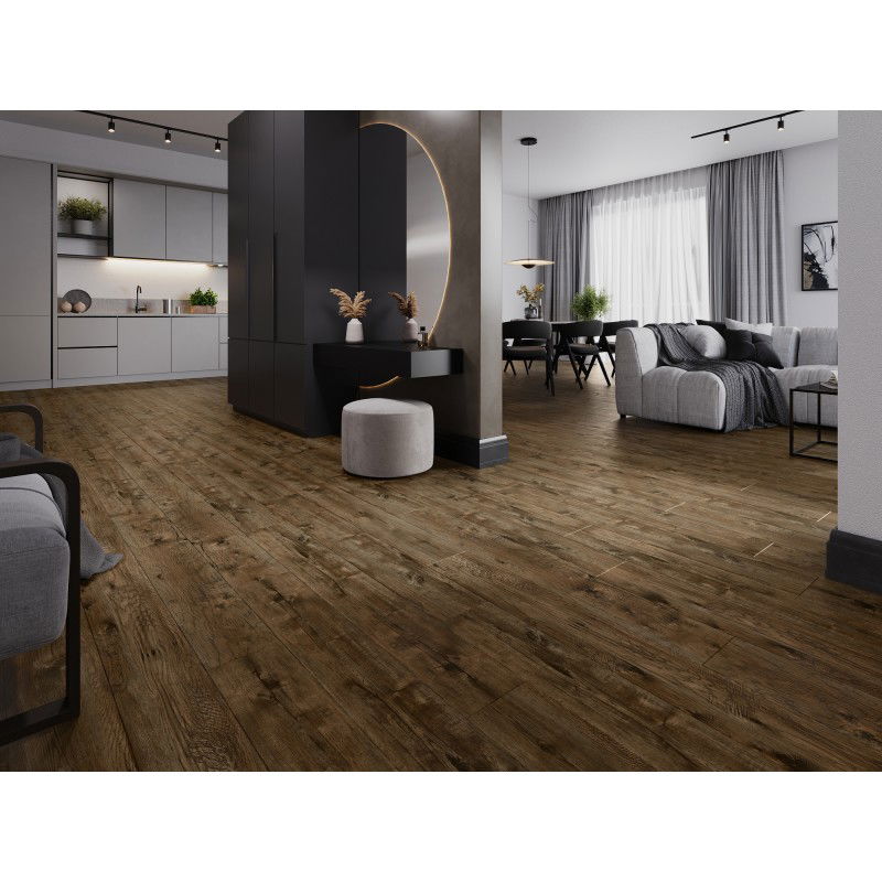 Mexen Orange Beach provbit av SPC vinylpaneler 6,5 mm, IXPE underlag 1,5 mm, 4 V-fogar, Valnöt - F1028-S