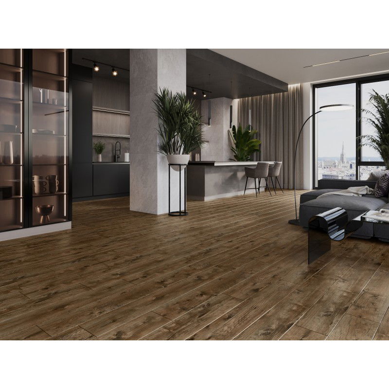 Mexen Orange Beach Muster von Vinylplatten 1240 x 182 mm SPC 6,5 mm, IXPE Unterlage 1,5 mm, 4 V-Fuge, Nussbaum - F1028-S