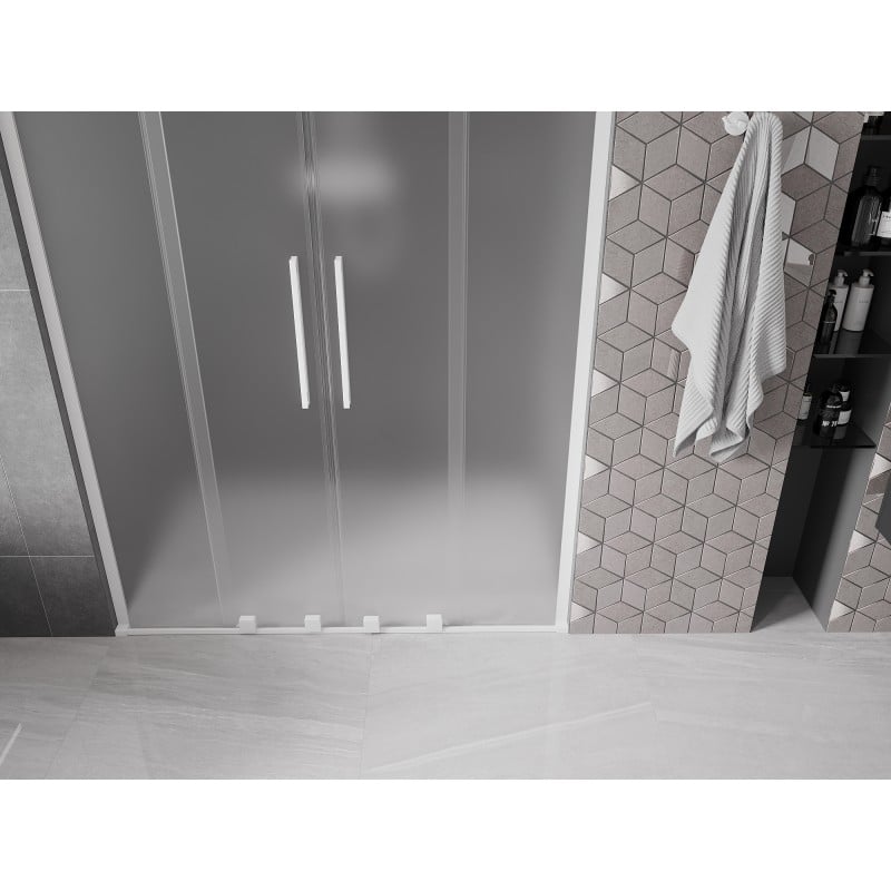 Mexen Velar L Duo drzwi prysznicowe rozsuwane 140 cm, szron, białe - 871-140-003-32-20