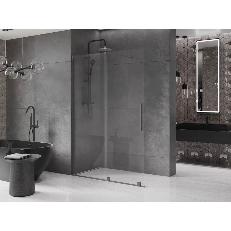 Mexen Velar Schiebetür-Duschwand Walk-in 140 x 200 cm, transparent 8 mm, Gun Metal - 871-140-000-03-95