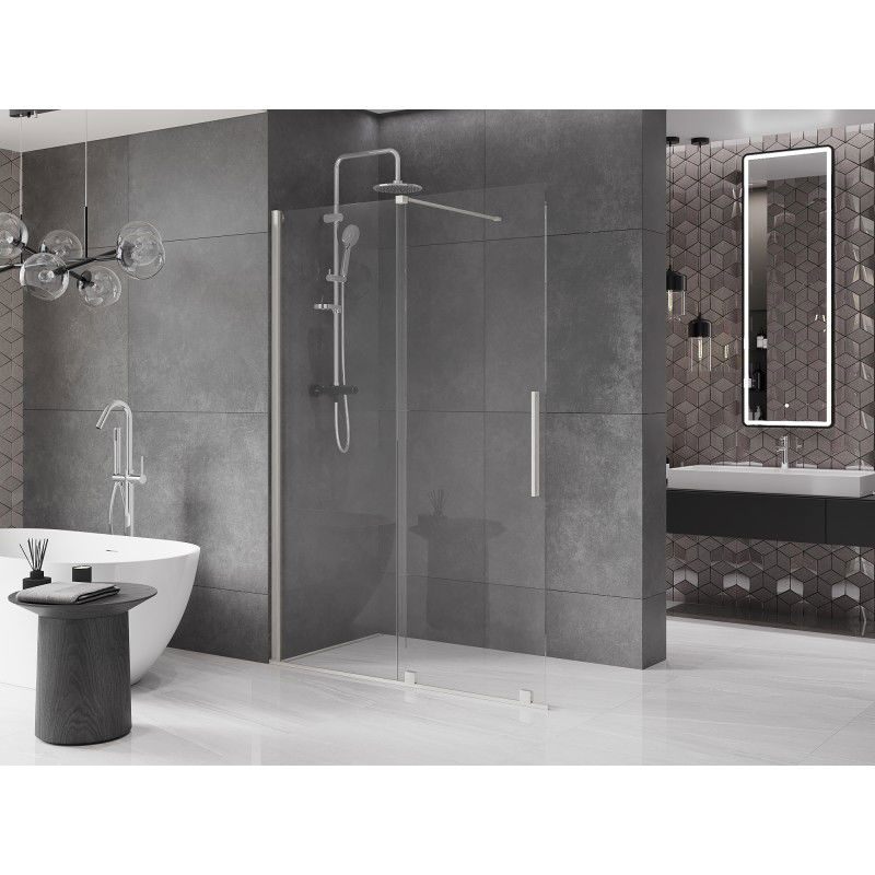 Mexen Velar paroi de douche coulissante Walk-in 140 x 200 cm, transparent 8 mm, nickel brossé - 871-140-000-03-97
